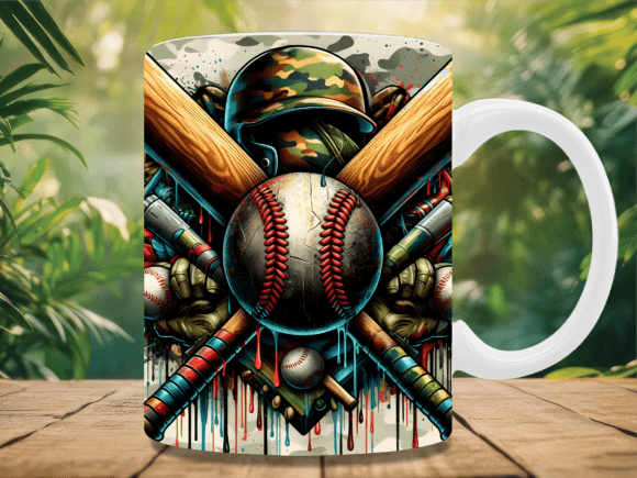 3D Baseball Military Camo Mug Wrap: Elevate Your Sublimation Business