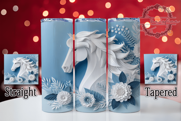 3D Blue Floral Horse Tumbler