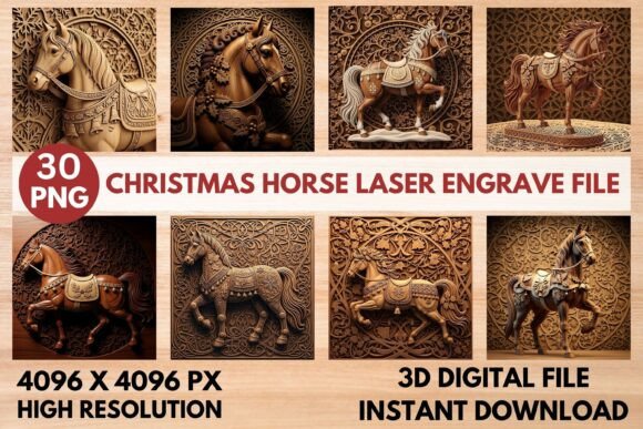 3D Christmas Horse Laser Engrave File