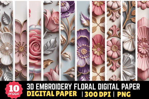 3D Embroidery Floral Digital Paper for Creatives