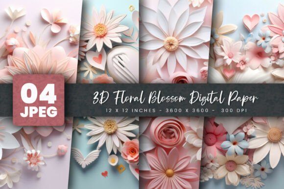 3D Floral Blossom Digital Paper