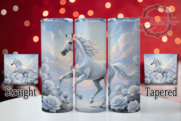 3D Floral White Horse Tumbler