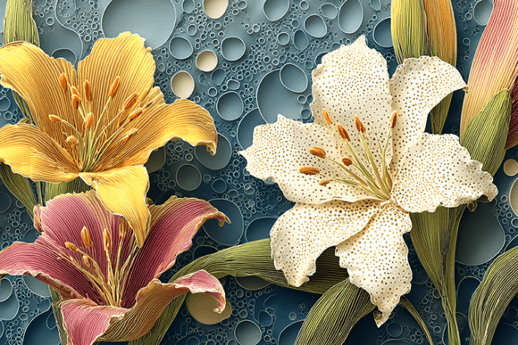 3D Paper Art Flowers with Textured Backg