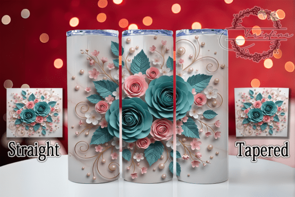 3D Pink Lavender Rose Tumbler Design
