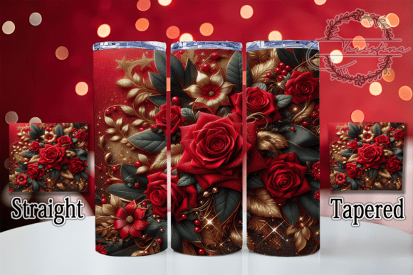 3D Red Glitter Rose Tumbler Design