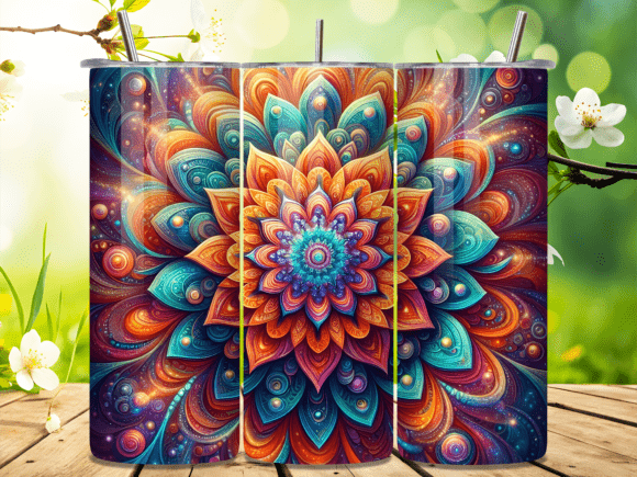 Vibrant 3D Floral Mandala Tumbler Wrap Design